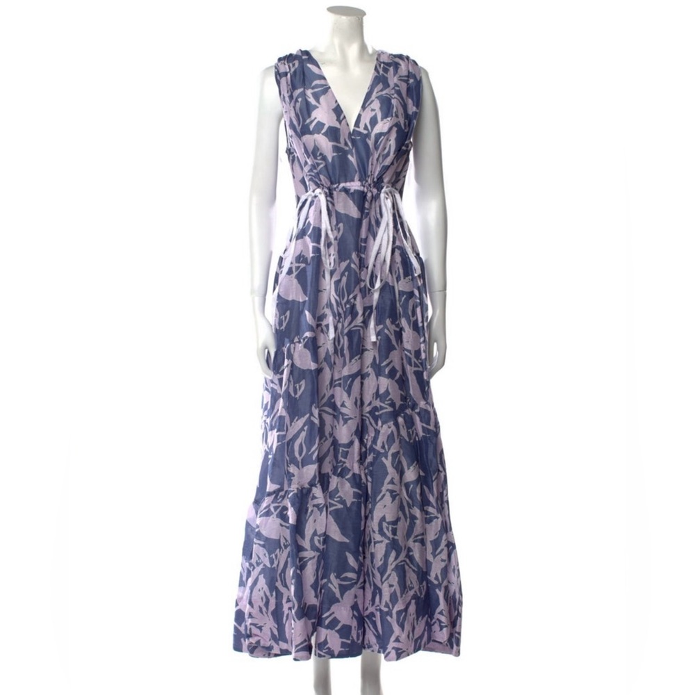 100% Silk Floral Maxi Dress in Blue and Pink